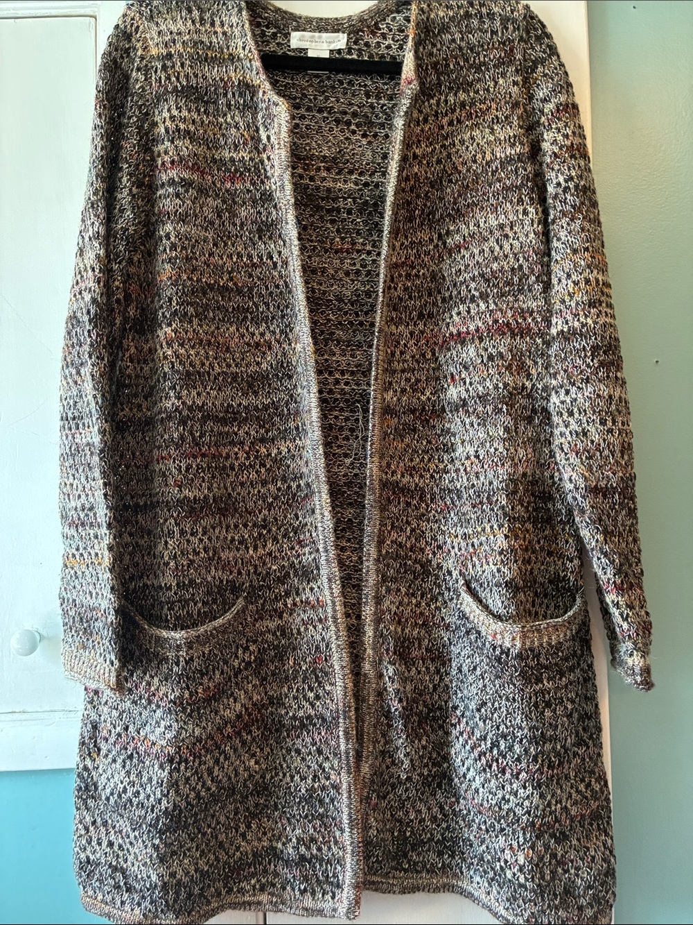 Christopher & Banks Gray Heather Open-Front Cardigan with Multicolor Flecks